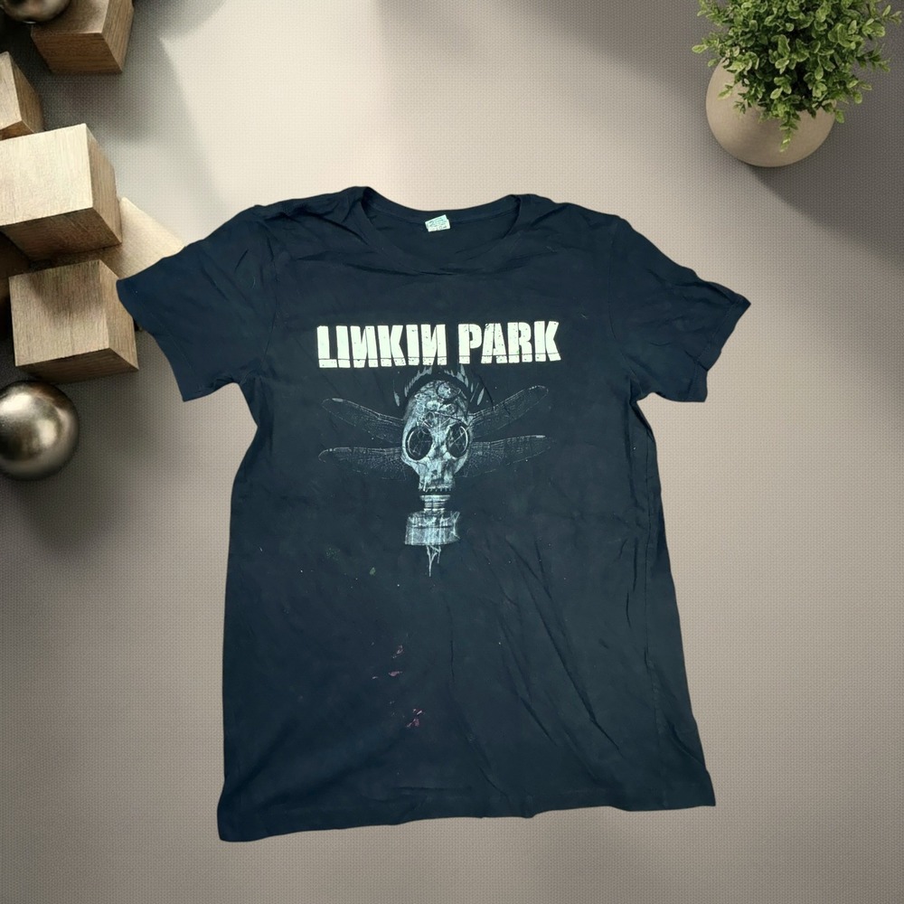Vintage Linkin Park Gas Mask Dragonfly Graphic T-Shirt Black Size Medium Y2K